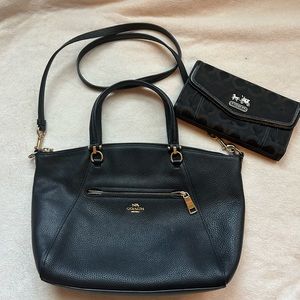 Coach Black Prairie Satchel/top Handle Bag plus Wallet